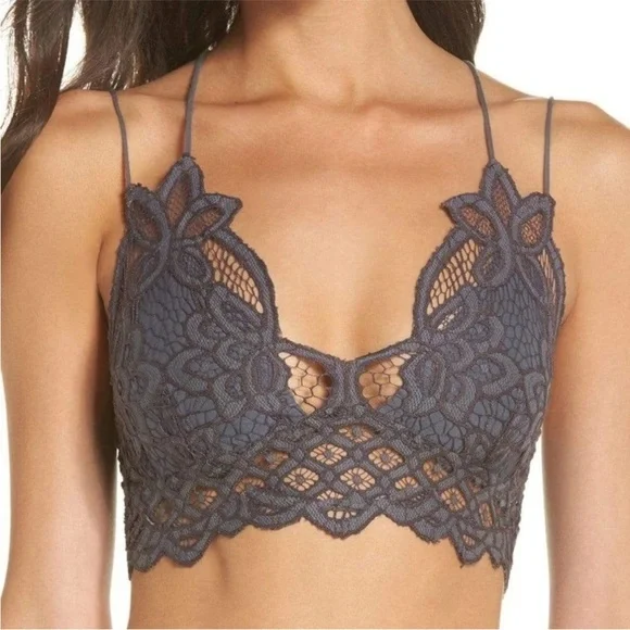 Free People Adella bralette lace gray Strappy smocked back - Picture 7 of 9